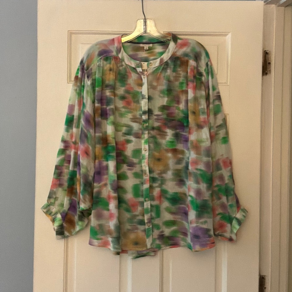 Anthropologie Pilcro The Sidney Batwing Blouse Watercolor Top XL NWT READ